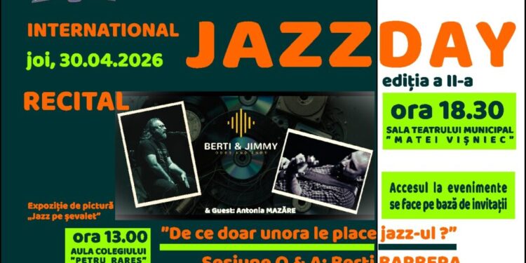 Ziua Internațională a Jazzului, marcată la Colegiul Național ”Petru Rareș” Suceava: elevii devin creatori, nu doar spectatori. Vor fi sesiuni interactive Q&A cu artiștii Berti Barbera și Adalbert J. Cserkesz, un vernisaj și recitaluri