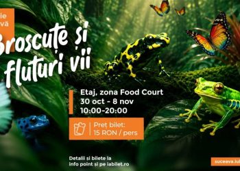 Expoziția educativă de fluturi vii și broscuțe tropicale ajunge în acest weekend la Iulius Mall Suceava